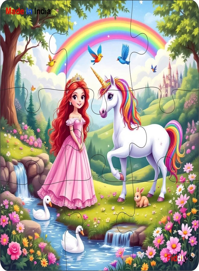 فيدلايز ألعاب أحجية الصور المقطوعة الخشبية ذات الطبقة الواحدة من فيدليز للأطفال - 9 قطع، مناسبة للأعمار من 3 إلى 6 سنوات، للبنات والأولاد، أحجية صور مقطوعة على شكل حيوانات (عبوة من 4 قطع: وحيد القرن والأميرة) - Image 4